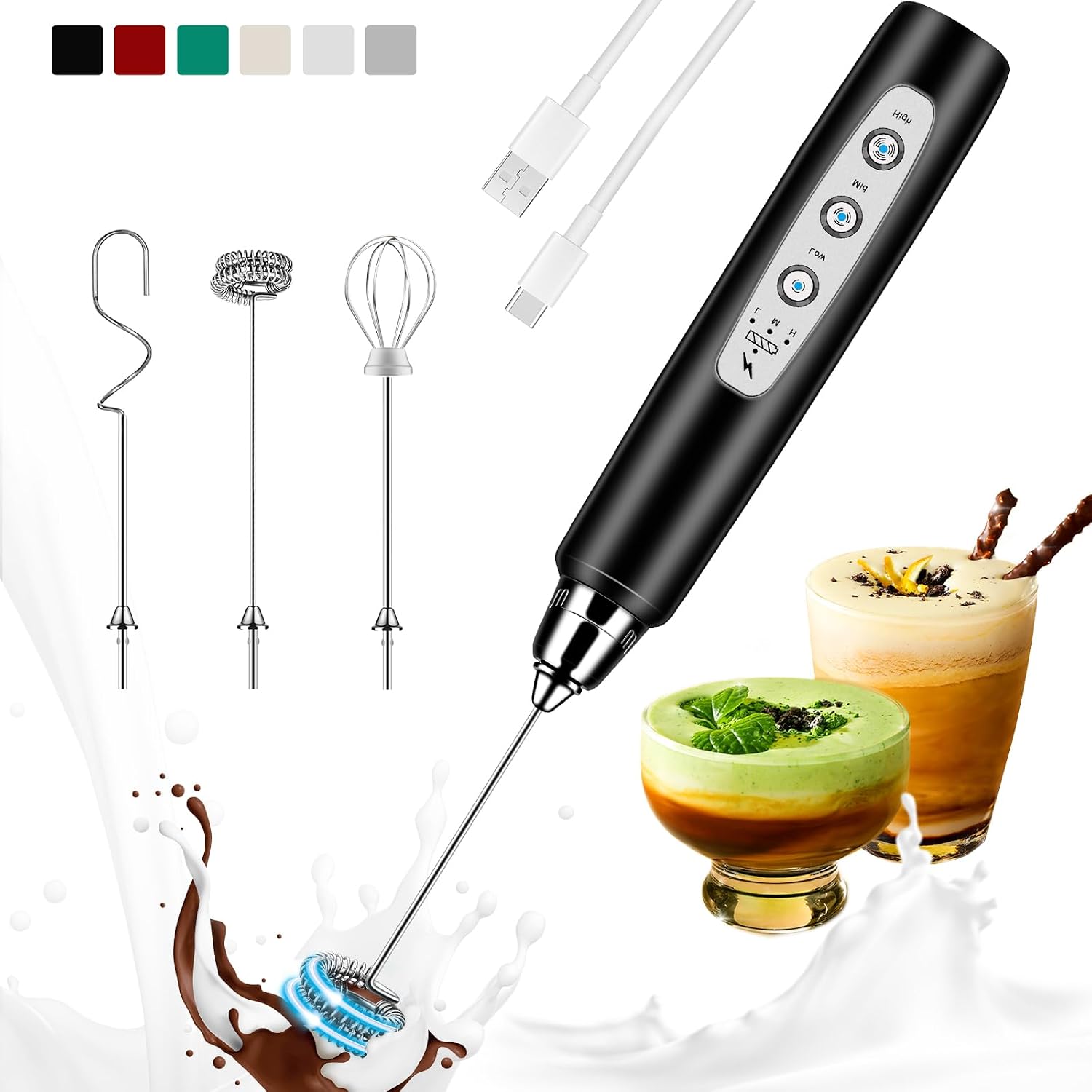 Electric Milk Frother Handheld - Mousseur à lait rechargeable portatif, fouet